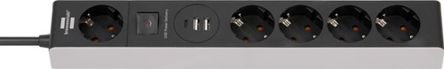 Stekkerdoos Brennenstuhl 5-voudig 1+2 USB 1,5m C Power Delivery grijs/zwart