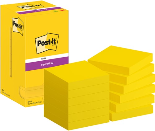 Post-it memoblokje  76x 76mm 654-S Super Sticky geel pk/12