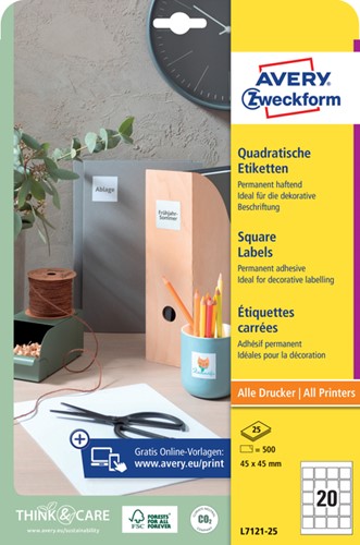 Etiket Avery Zweckform L7121-25 QR code 45x45mm opaak 400stuks