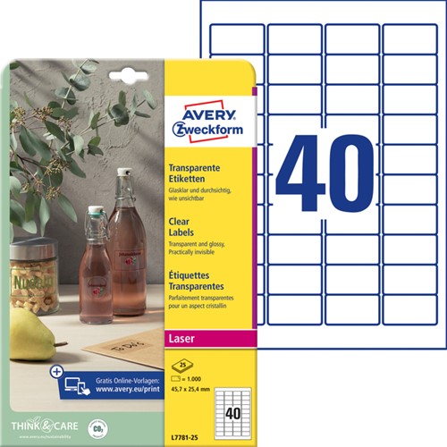 Etiket A4 45.7x25.4mm Avery Zweckform L7781-25 transparant pk/1000-2