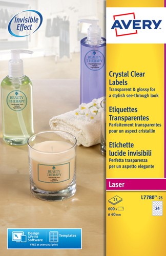 Etiket A4 rond 40mm Avery L7780-25 transparant pk/600