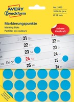 Etiket Avery Zweckform 3375 rond 18mm blauw 1056stuks