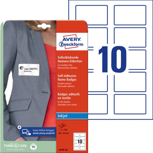 Badge Avery Zweckform J4785-20 80x50mm wit 200stuks-2