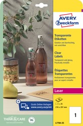 Etiket A4 210x297mm Avery Zweckform L7784-25 transparant pk/25