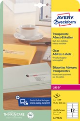 Etiket A4 99.1x42.3 mm Avery Zweckform L4772-25 transparant mat pk/300