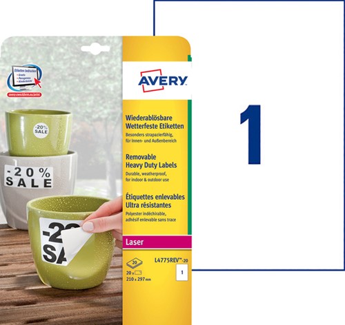 Etiket A4 210x297mm Avery L4775REV-20 wit pk/20-2