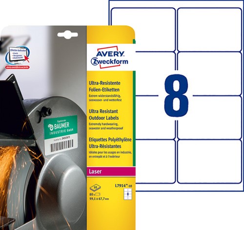 Etiket A4 99.1x67.7mm Avery Zweckform L7914-10 polyester wit pk/80-2