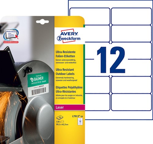 Etiket A4 99.1x42.3mm Avery Zweckform L7913-10 polyester wit pk/120-2