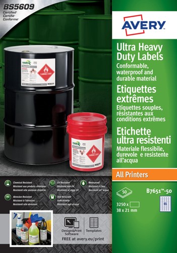 Etiket A4 38x21mm Avery B7651-50 polyethyleen wit pk/3250