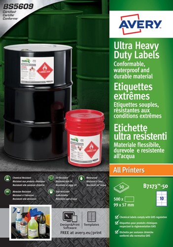 Etiket A4 99x57mm Avery B7173-50 polyethyleen wit pk/500