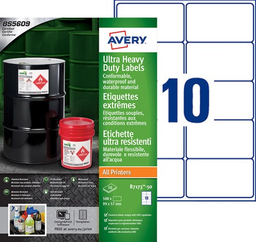 Etiket A4 99x57mm Avery B7173-50 polyethyleen wit pk/500-2