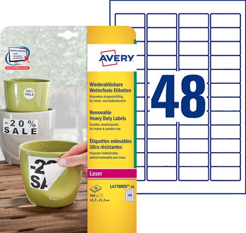 Etiket A4 45.7x21.2mm Avery L4778REV wit pk/960-2