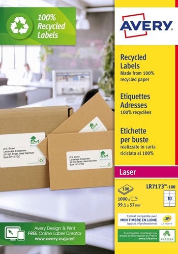 Etiket A4 99.1x57mm  Avery LR7173-100 recycled wit pk/1000