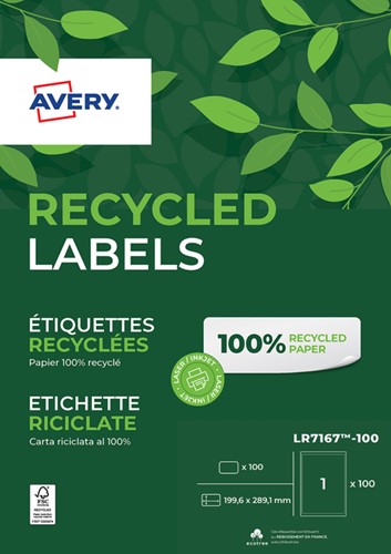 Etiket A4 199.6x289.1mmAvery LR7167-100 recycled wit pk/100