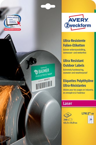 Etiket A4 63.5x33.9mm Avery Zweckform L7912-10 polyethyleen wit pk/240
