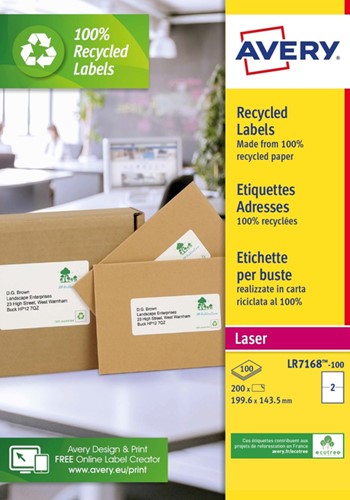 Etiket A4 199.6x143.5mm Avery LR7168-100 recycled wit pk/200
