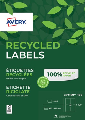 Etiket A4 99.1x139 mm Avery LR7169-100 recycled wit pk/400