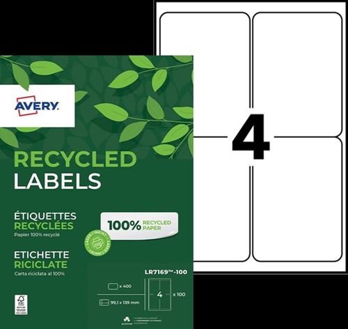 Etiket A4 99.1x139 mm Avery LR7169-100 recycled wit pk/400-2