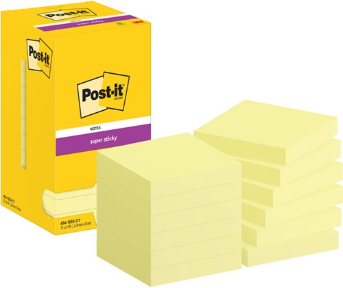 Post-it memoblokje  76x 76mm 654-12SS-CY Super Sticky kanariegeel pk/12