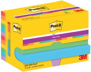 Post-it memoblokje  47,6x47,6mm 622 Super Sticky PLAY pk/12