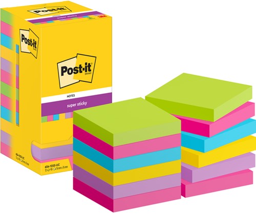 Post-it memoblokje  76x 76mm 654 Super Sticky 90 vel rainbow