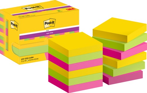 Post-it memoblokje 47.6x47.6mm 622 Super Sticky Carnivalo pk/12