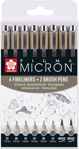 Sakura Pigma Micron fineliner set 8 koudgrijs 8 Stuk
