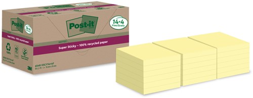 Post-it memoblokje  76x 76mm 654 RSSCY 14+4F Super Sticky geel 14+4 gratis