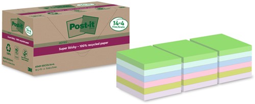 Post-it memoblokje  76x 76mm 654 RSSCOL 14+4F Super Sticky colour notes 14+4 gratis
