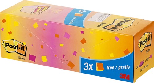 Post-it memoblokje  76x 76mm 3M 654 neon assorti 21 + 3 gratis
