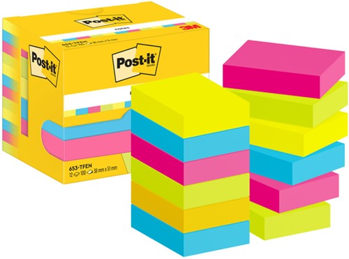Post-it memoblokje 38x51mm 3M 653 neon assorti 