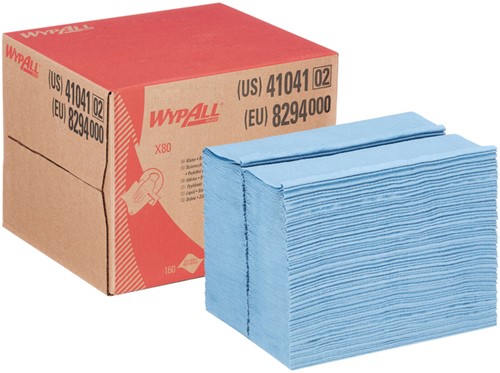 Poetsdoek KC WypAll X80 PowerClean 1-laags 28,2x42,70cm 160 vel draagdoos blauw 8294