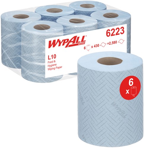 Poetsrol KC WypAll L10  1-laags 18,3cm163m 430vel blauw 6223