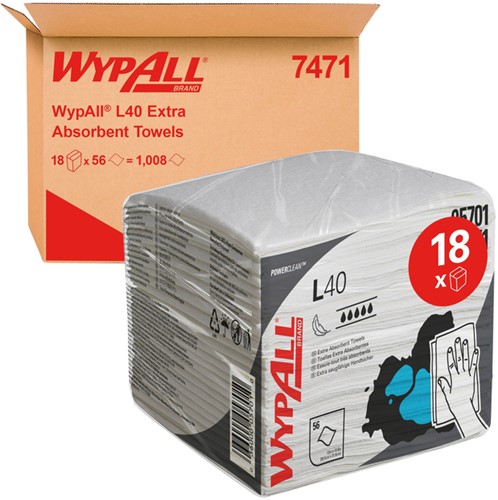 Poetsdoek KC WypAll L40 1-laags 304x317mm 18x56st wit 7471