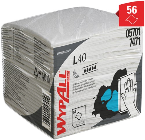 Poetsdoek KC WypAll L40 1-laags 304x317mm 18x56st wit 7471-3