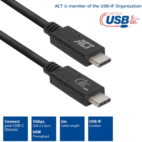 Kabel ACT USB 3.2 USB-C USB-IF gecertificeerd 2 meter-3