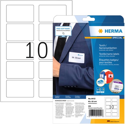 Badge zelfklevend 80x50mm herma 4412verwijderbaar wit pk/250