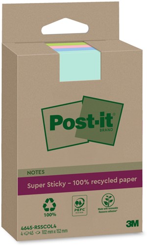 Post-it memoblokje 102x152mm 4645-RSSCOL4 Super Sticky ass. Kleur