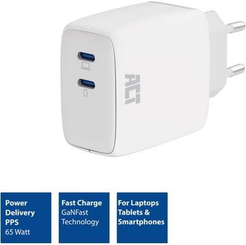 Oplader ACT 65w 2-poorts usb c wit-2