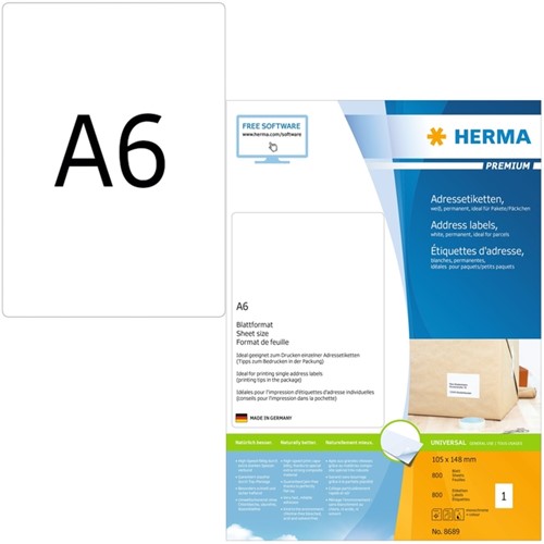 Etiket HERMA 8689 105x148mm Premium 800 stuks wit