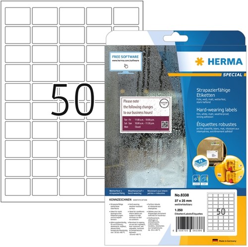 Etiket HERMA 8338 37x25mm weerbestendig 1250 stuks wit