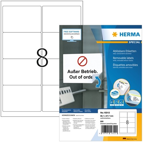 Etiket A4  99,1x 67,7mm Herma 10312 afneembaar ds/800