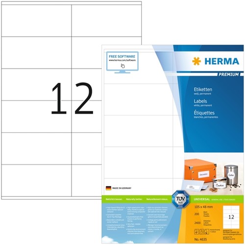Etiket HERMA 4635 105x48mm Premium 2400 stuks wit
