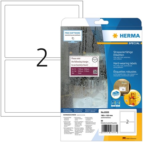 Etiket HERMA 8333 190x135mm weerbestendig 50 stuks wit