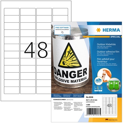 Etiket HERMA 9536 45.7x21.2mm weerbestendig 1920stuks wit