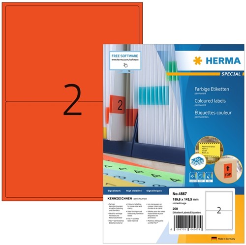Etiket HERMA 4567 199.5x143.5mm 200stuks rood