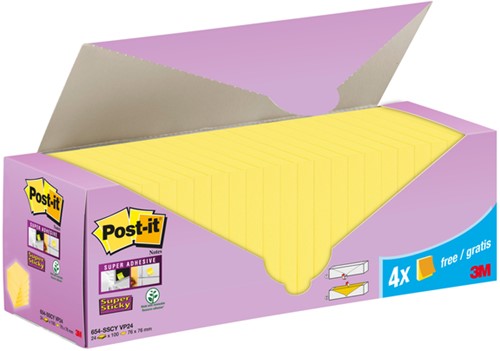Post-it memoblokje  76x 76mm 3M 654-SSCY Super Sticky geel voordeelpak