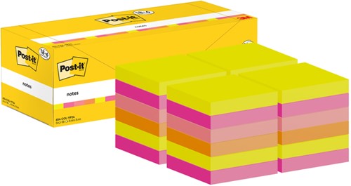 Post-it memoblokje  76x 76mm 3M 654-COL kleur ass voordeelpak-3