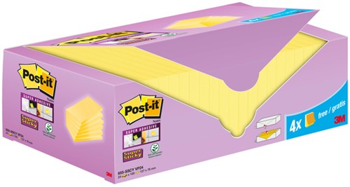 Post-it memoblokje  76x127mm 3M 655-SSCY Super Sticky geel voordeelpak