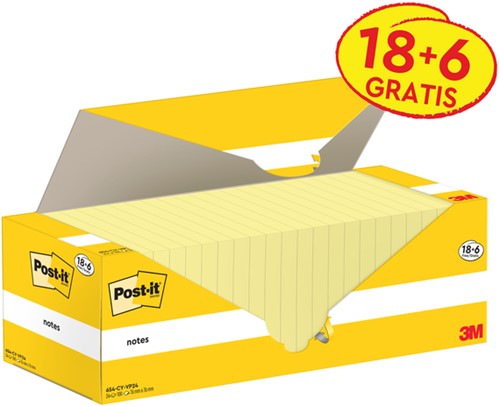 Post-it memoblokje  76x 76mm 3M 654-CY geel voordeelpak